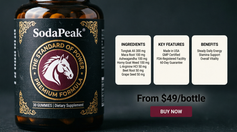 black supplement label with maroon horse emblem and gold border details